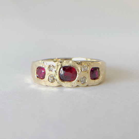 Remodelled Ruby and Diamond Organic Textured Ring