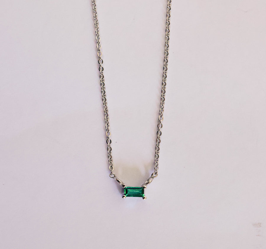 Baguette Emerald Double Hung Necklace White Gold