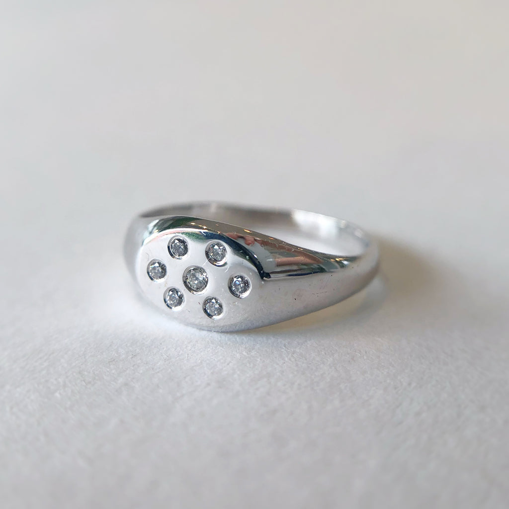 Custom White Gold and Diamond Signet Ring
