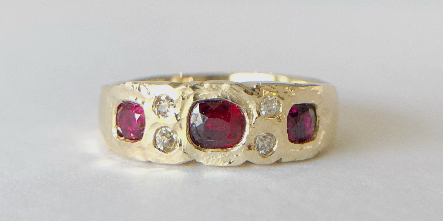 Remodelled Ruby and Diamond Organic Textured Ring