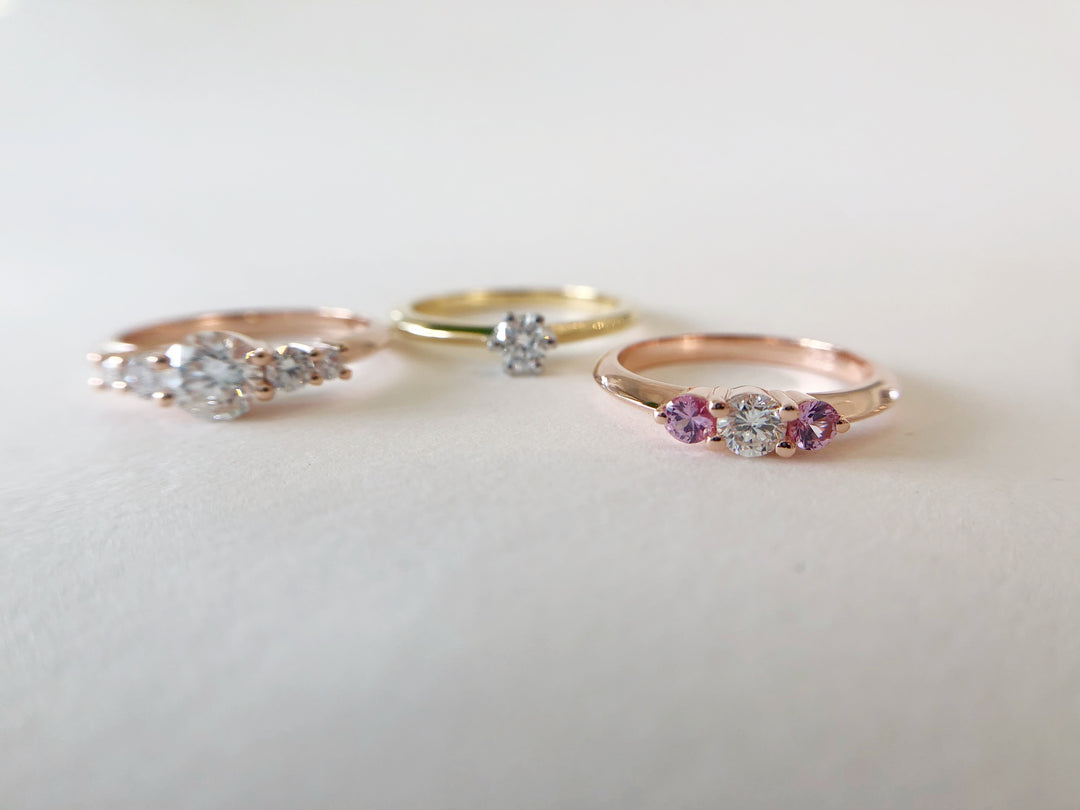 Heirloom diamonds remodelled into three rings for sisters