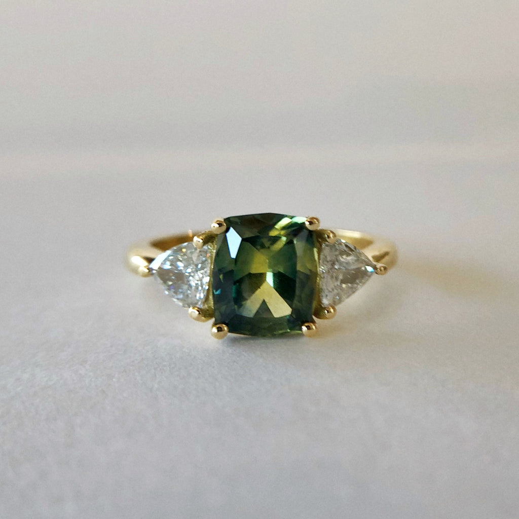 Heirloom Sapphire with Trillion Diamonds