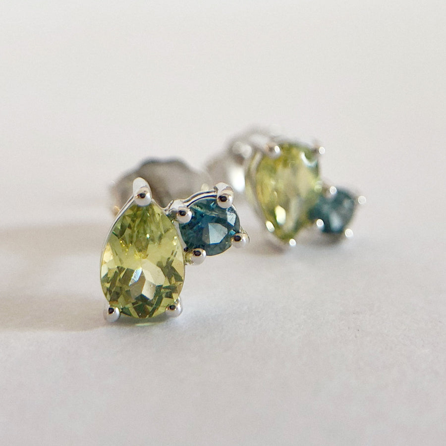 Sapphire Pear and Round Studs