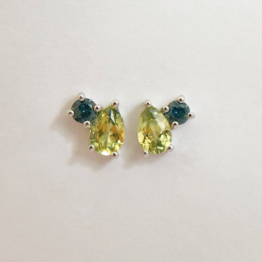 Sapphire Pear and Round Studs