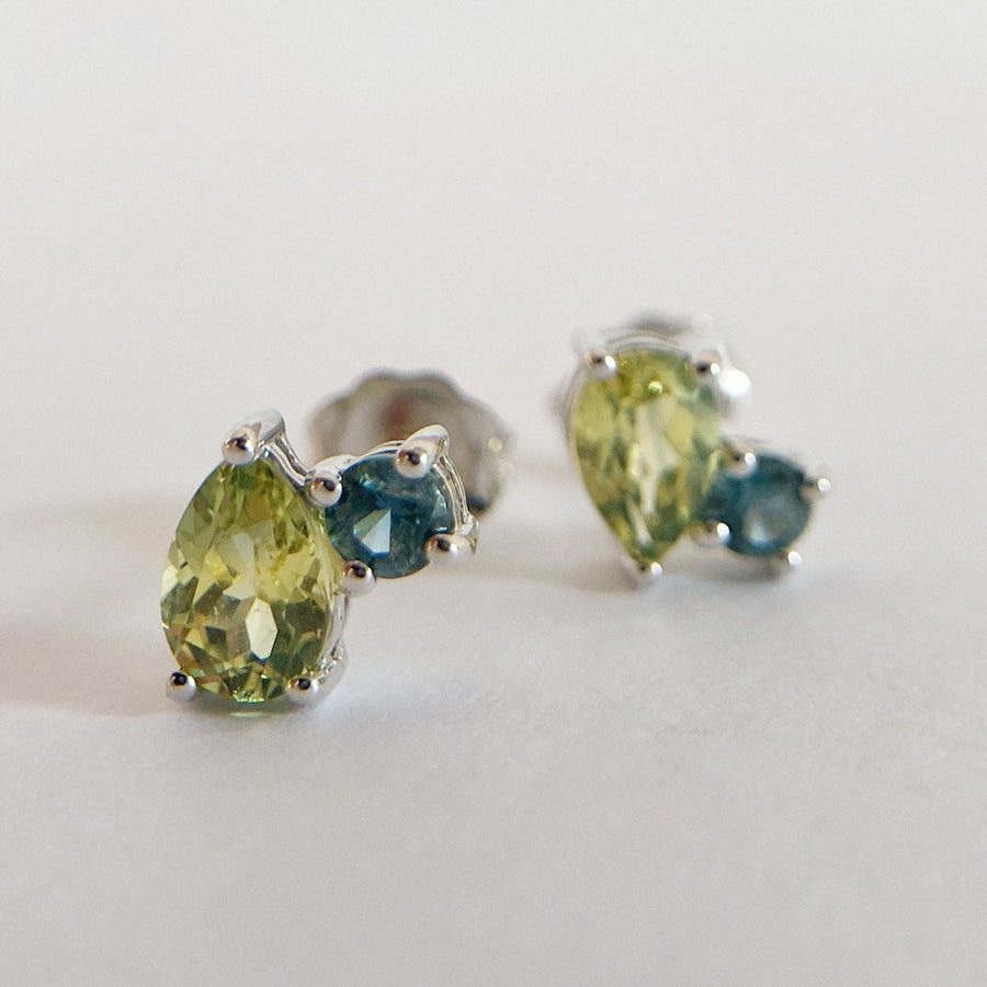 Sapphire Pear and Round Studs