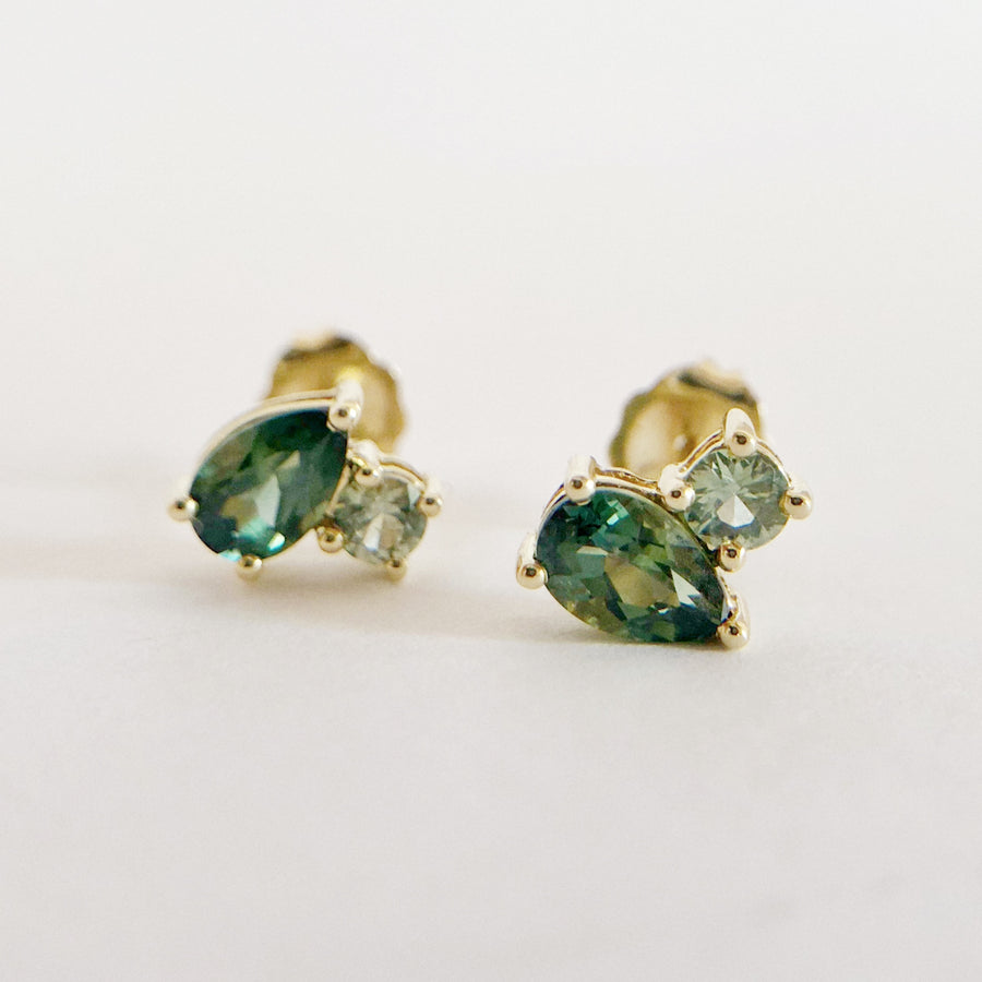 Sapphire Pear and Round Studs