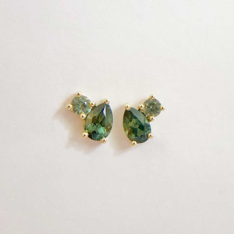 Sapphire Pear and Round Studs
