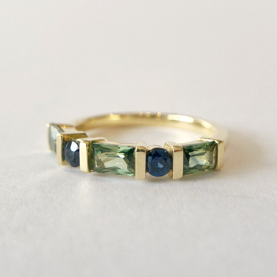 Sapphire Baguette and Round Ring