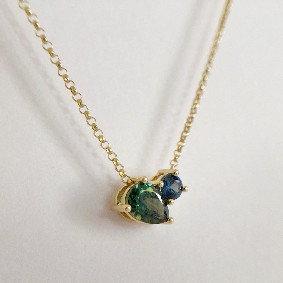 Sapphire Pear and Round Necklace