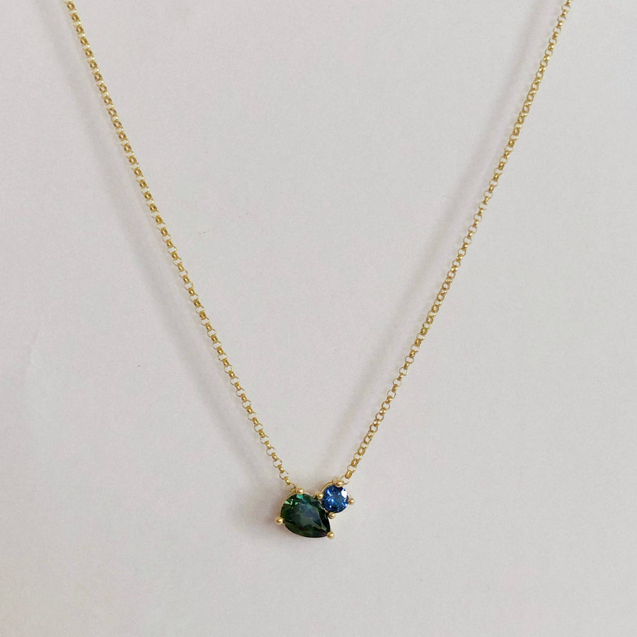 Sapphire Pear and Round Necklace