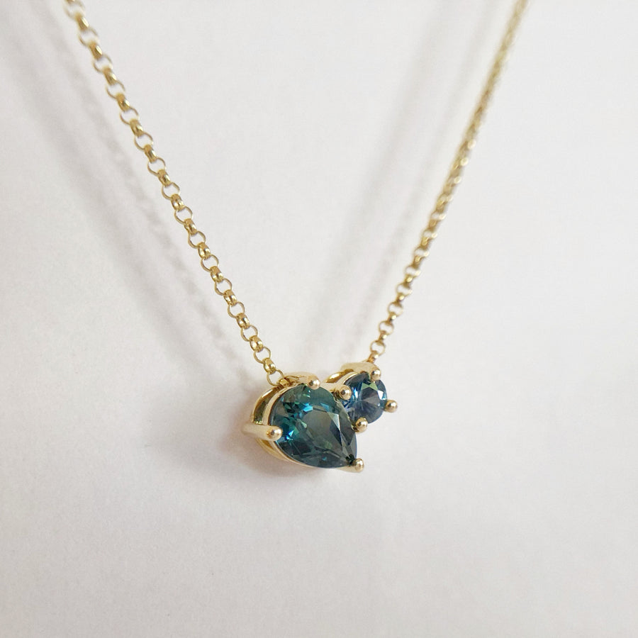 Sapphire Pear and Round Necklace