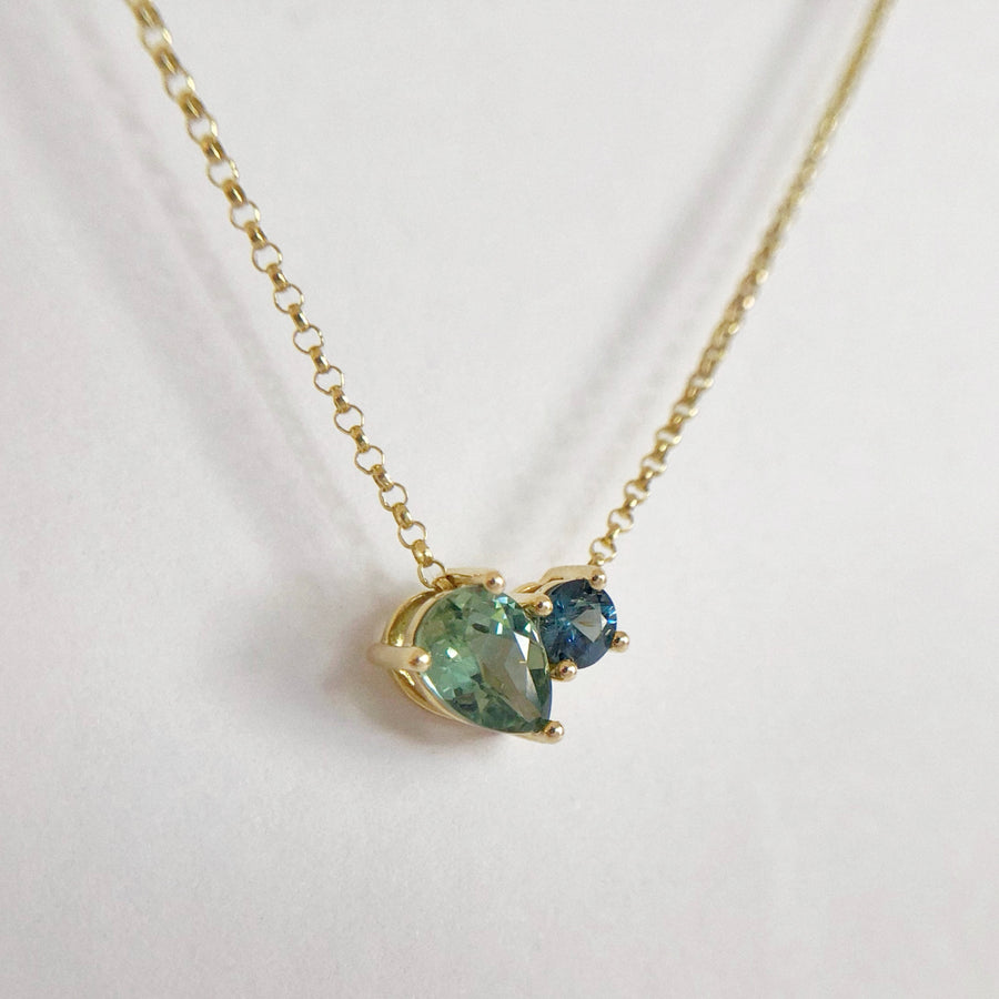 Sapphire Pear and Round Necklace