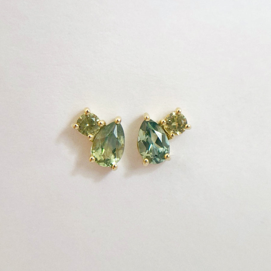 Sapphire Pear and Round Studs