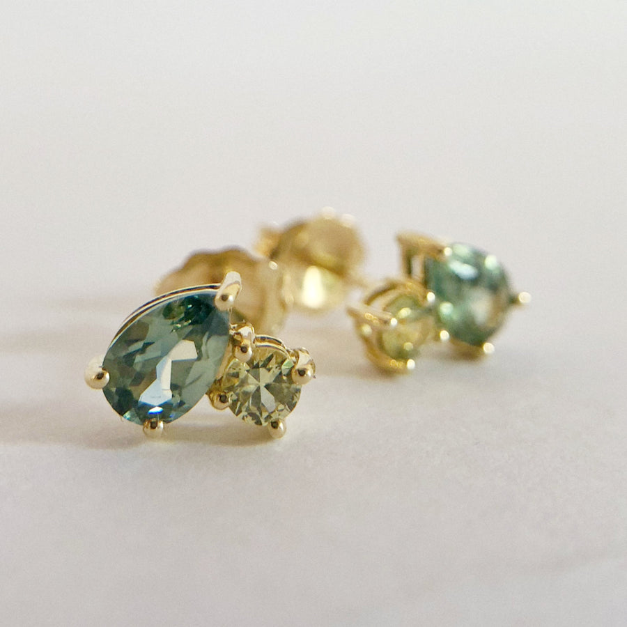 Sapphire Pear and Round Studs