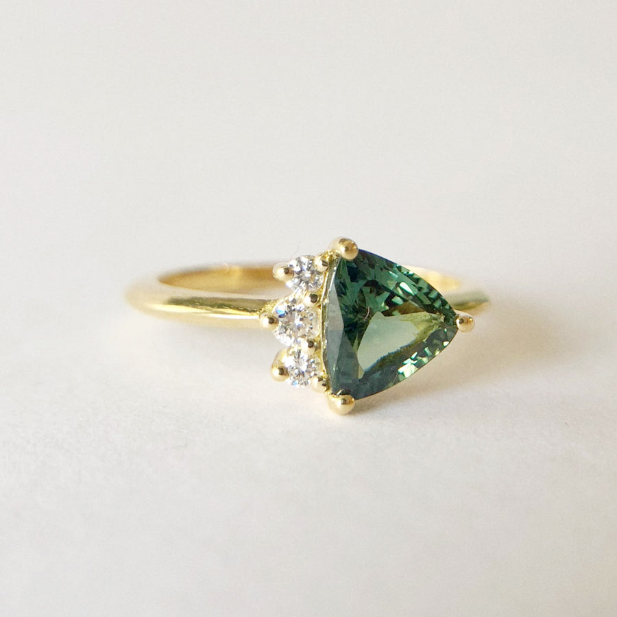 Australian Sapphire Trillion Ring with Diamonds