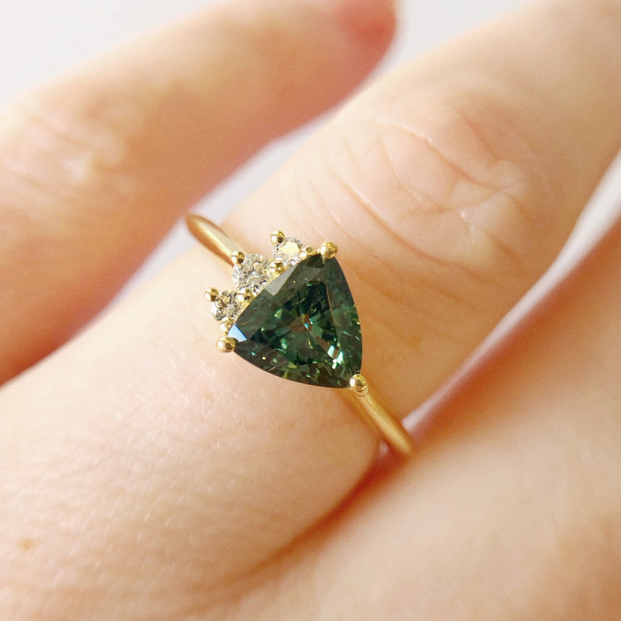Australian Sapphire Trillion Ring with Diamonds