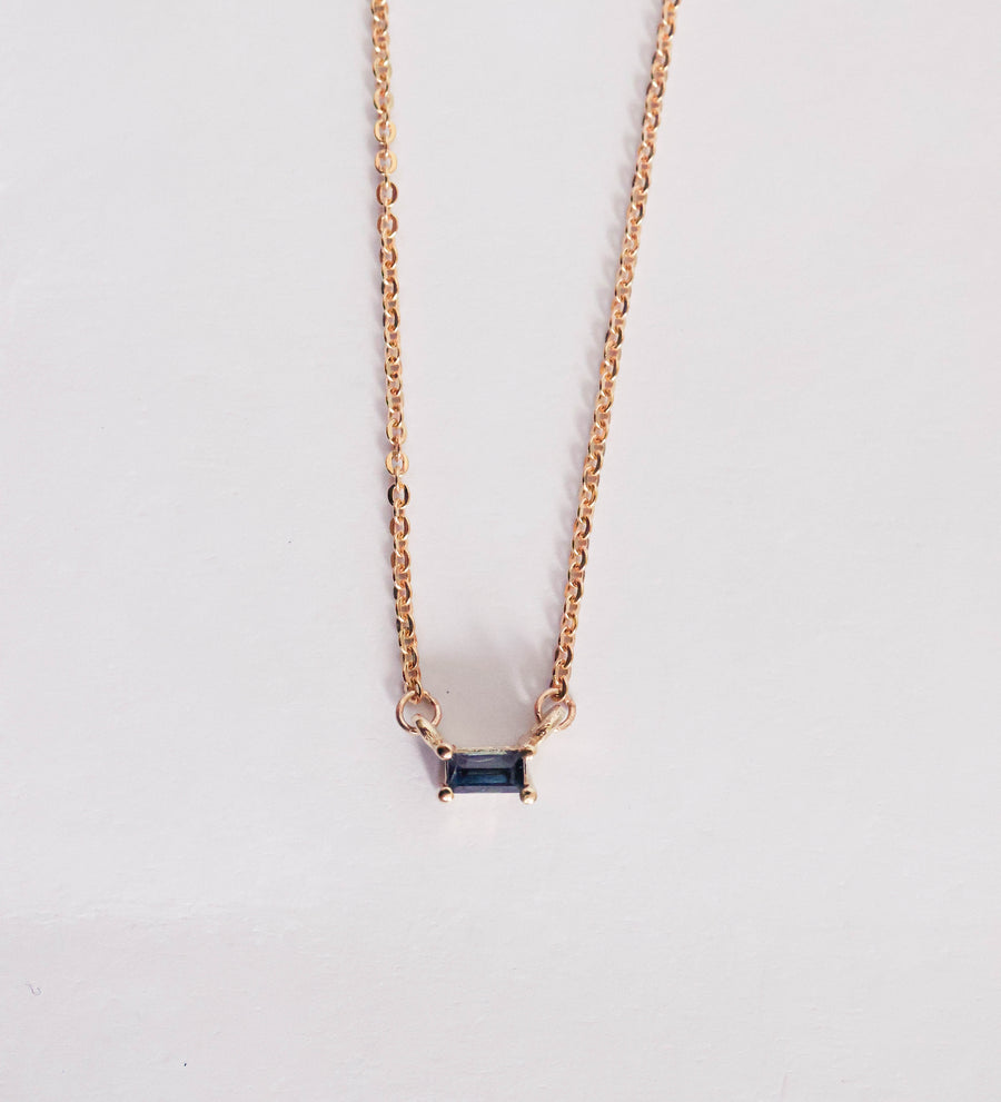 Baguette Sapphire Double Hung Claw Necklace