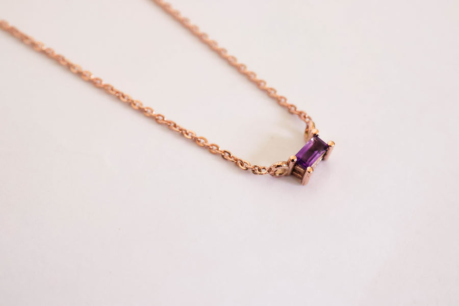 Baguette Amethyst Double Hung Claw Necklace