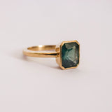 Emerald Cut Australian Parti Sapphire Solitaire Ring I