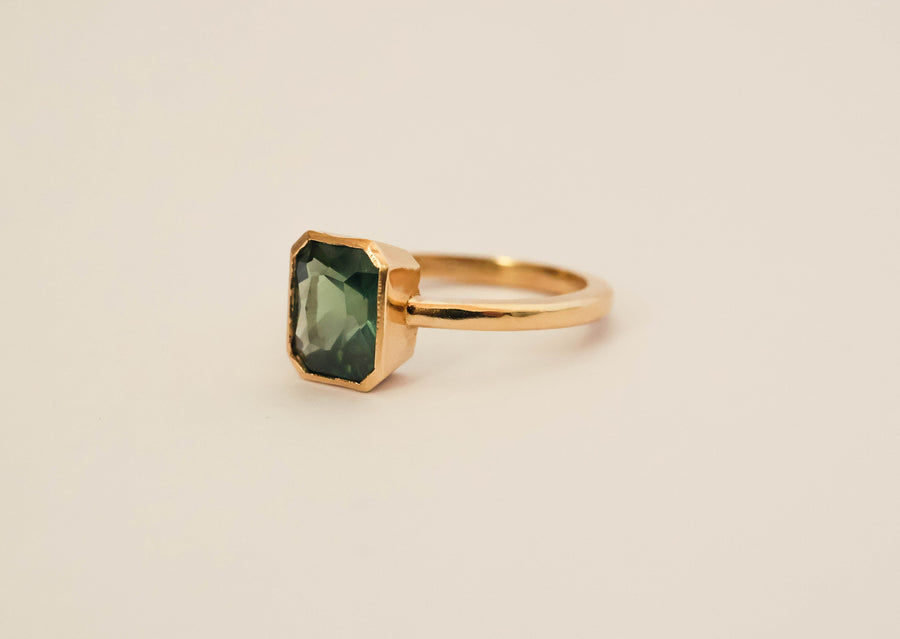 Emerald Cut Australian Parti Sapphire Solitaire Ring 1