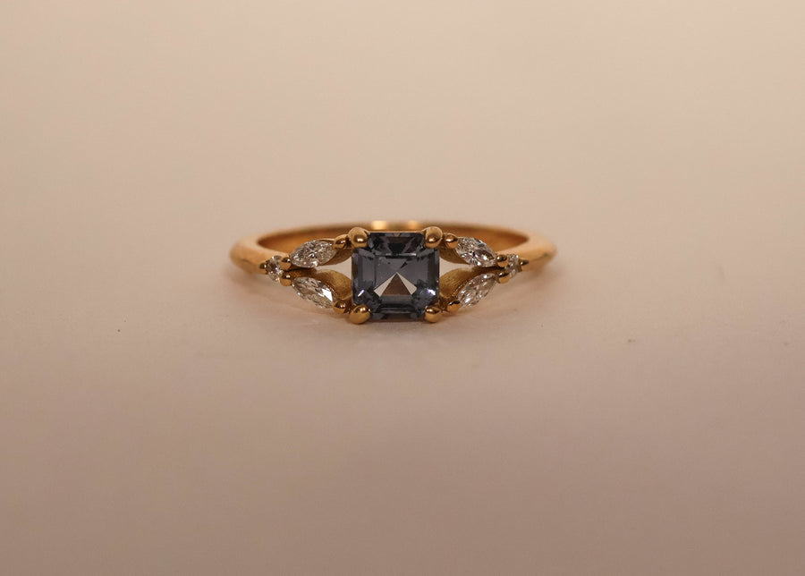 Marquise Leaf Grey Spinel Ring with Diamonds