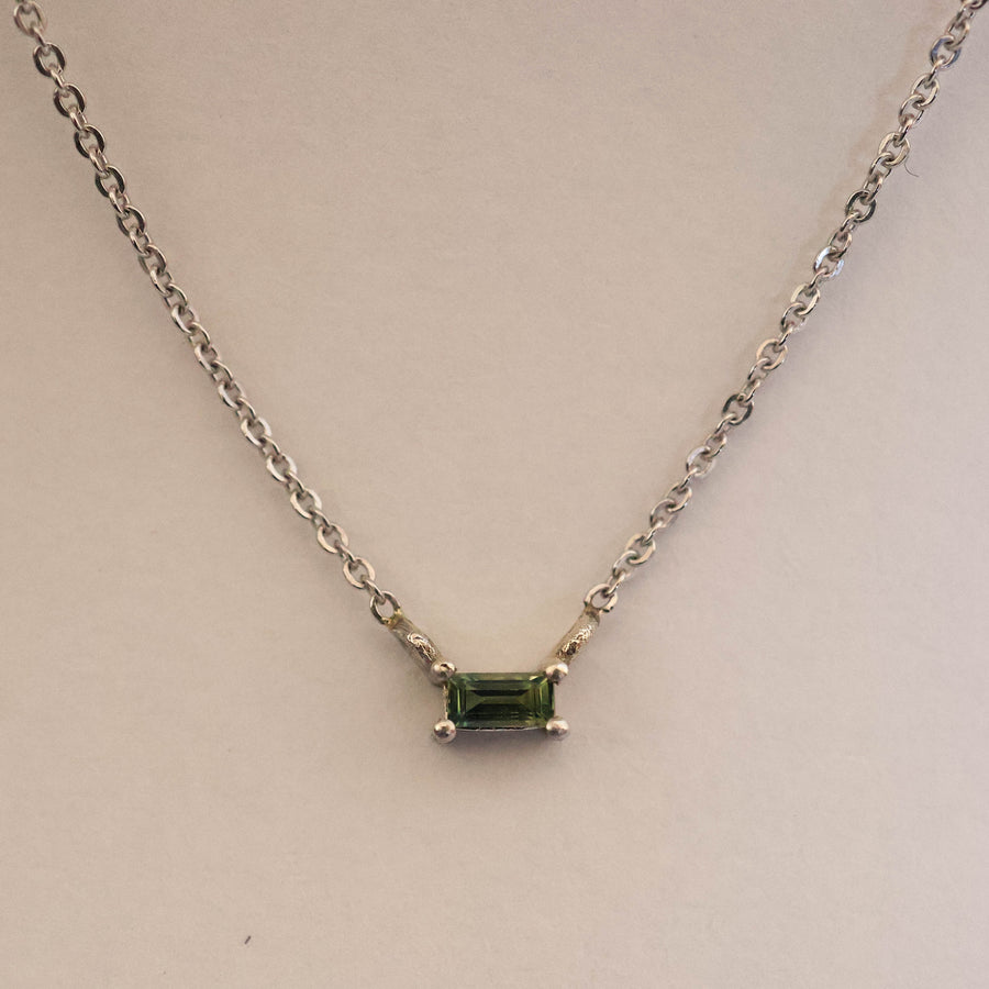 Baguette Sapphire Double Hung Claw Necklace
