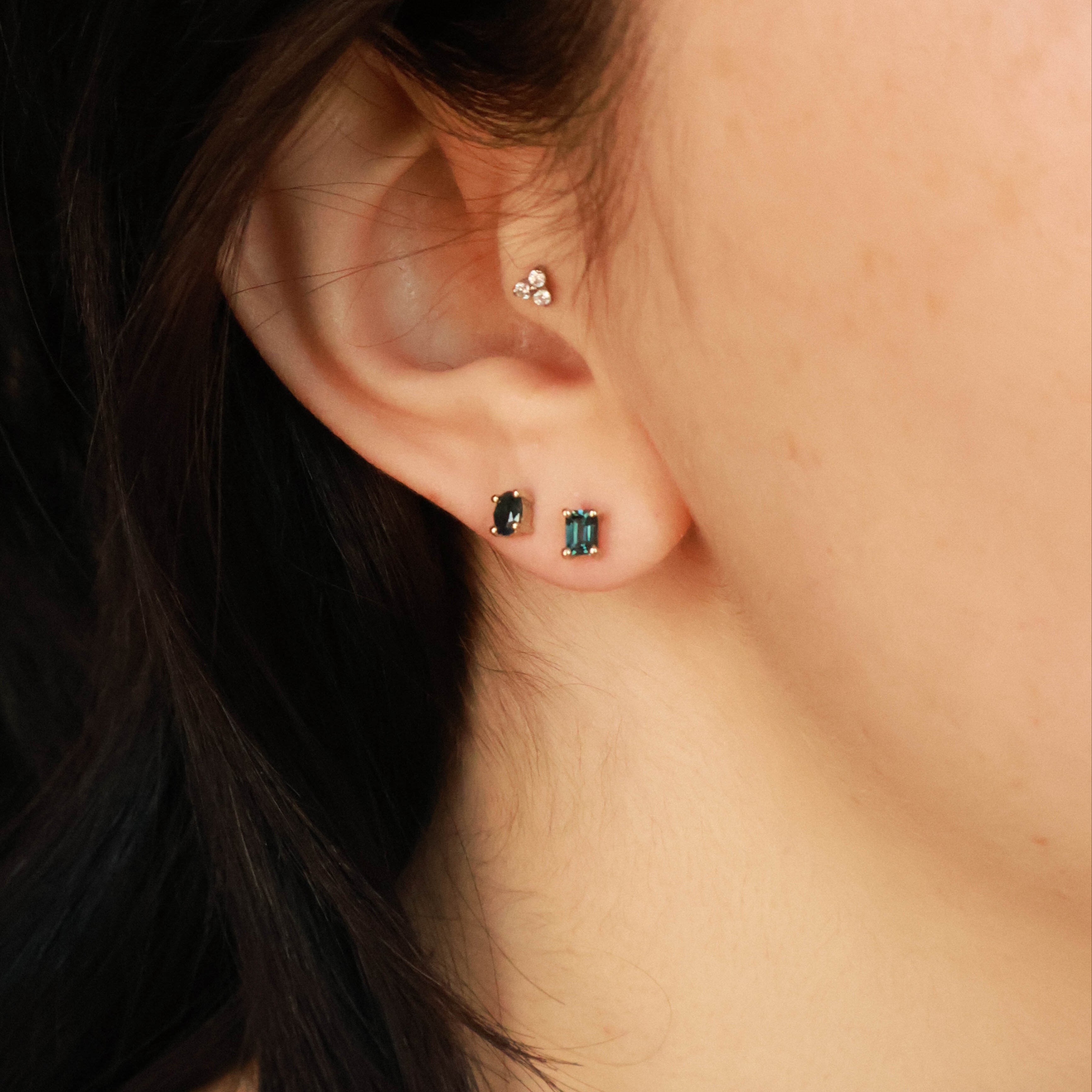 Emerald Cut Sapphire Studs