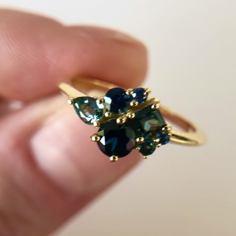 Blue Sapphire Cluster Ring