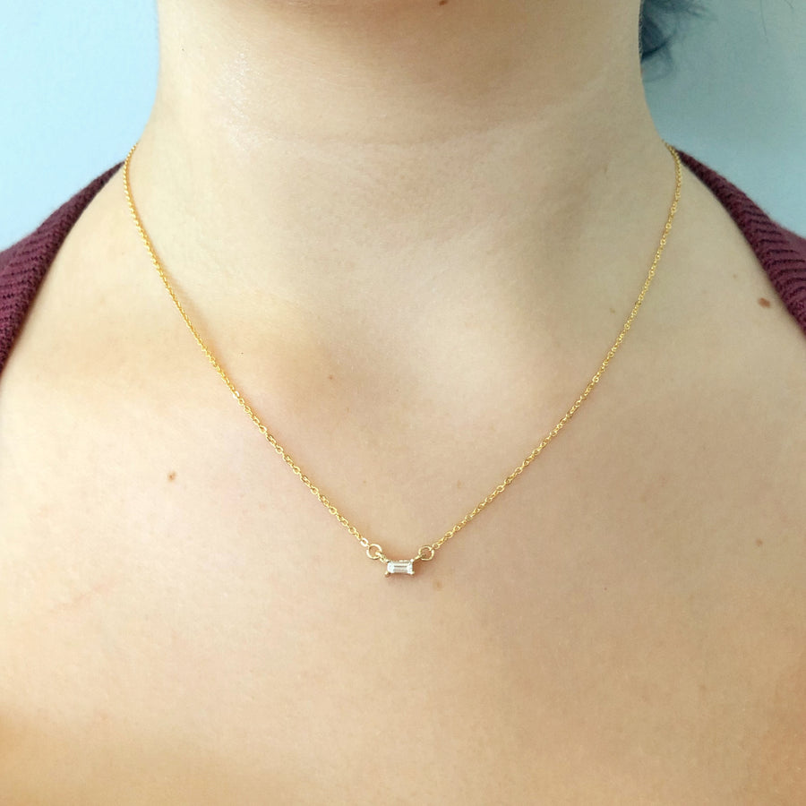 Baguette Sapphire Double Hung Claw Necklace