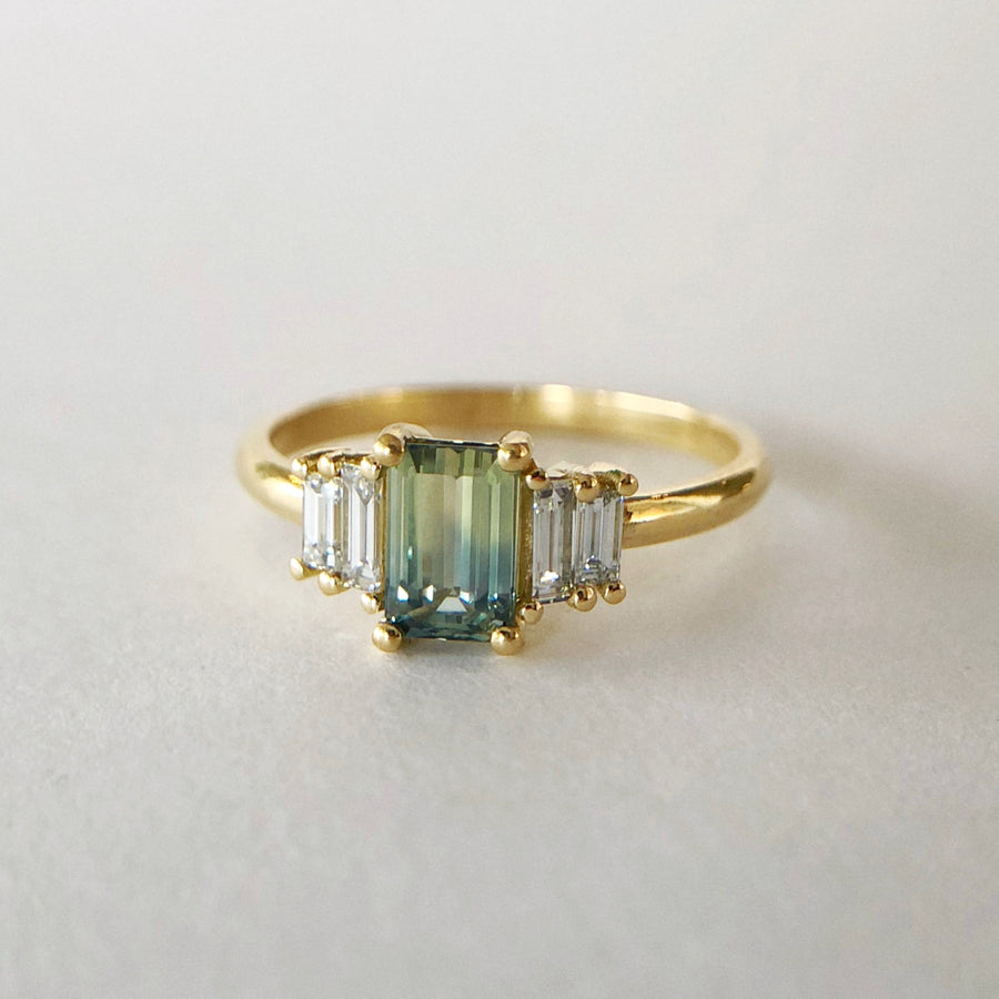 Australian Parti Sapphire Deco Ring with Diamonds
