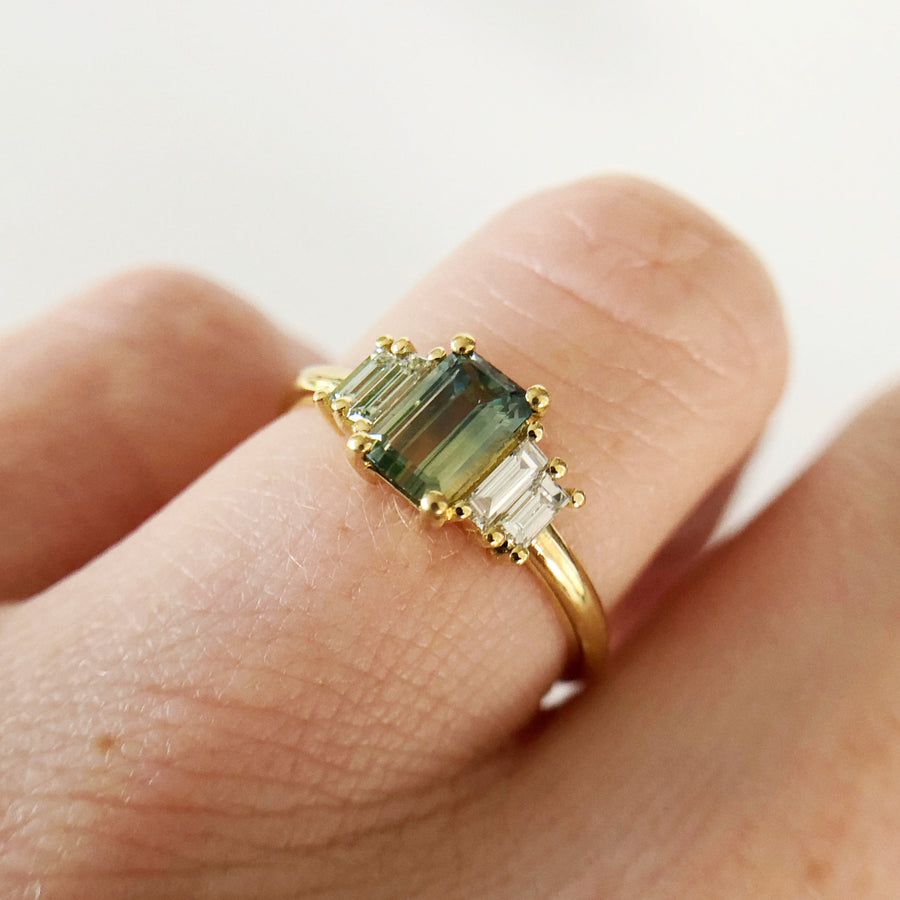 Australian Parti Sapphire Deco Ring with Diamonds