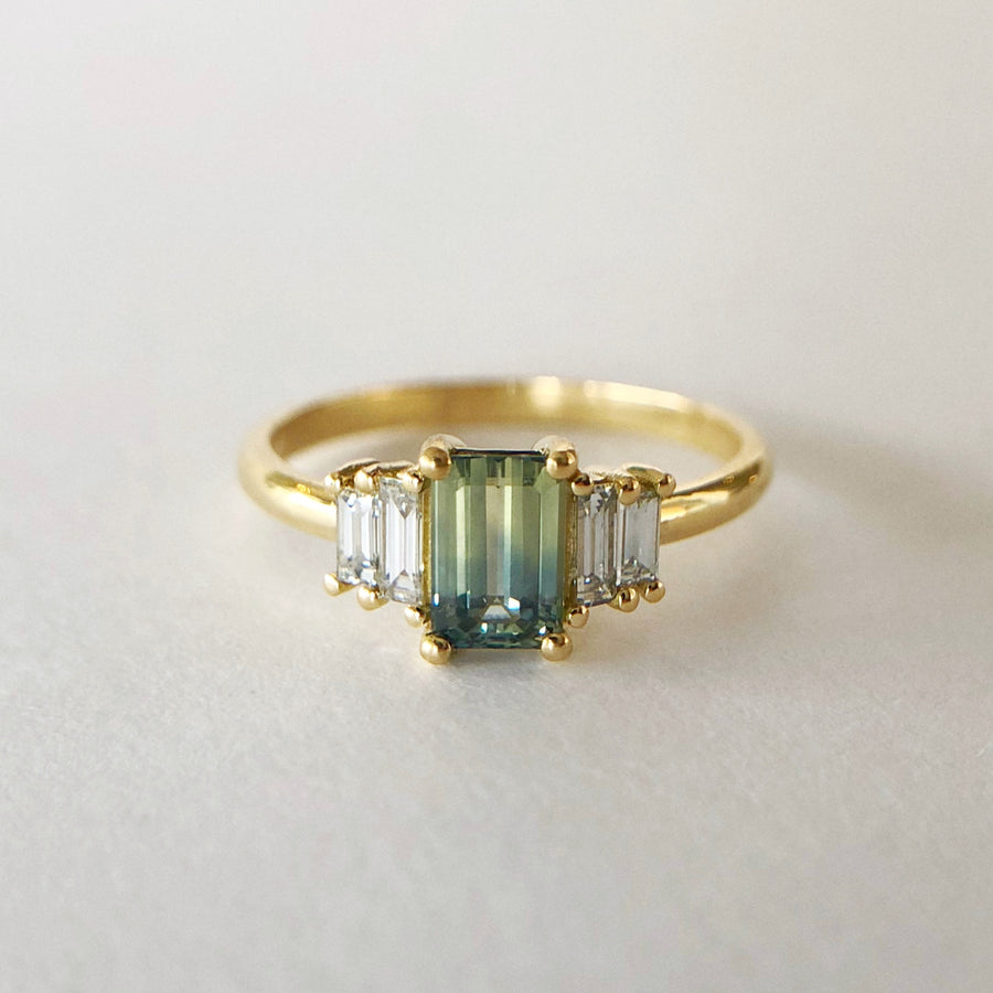 Australian Parti Sapphire Deco Ring with Diamonds