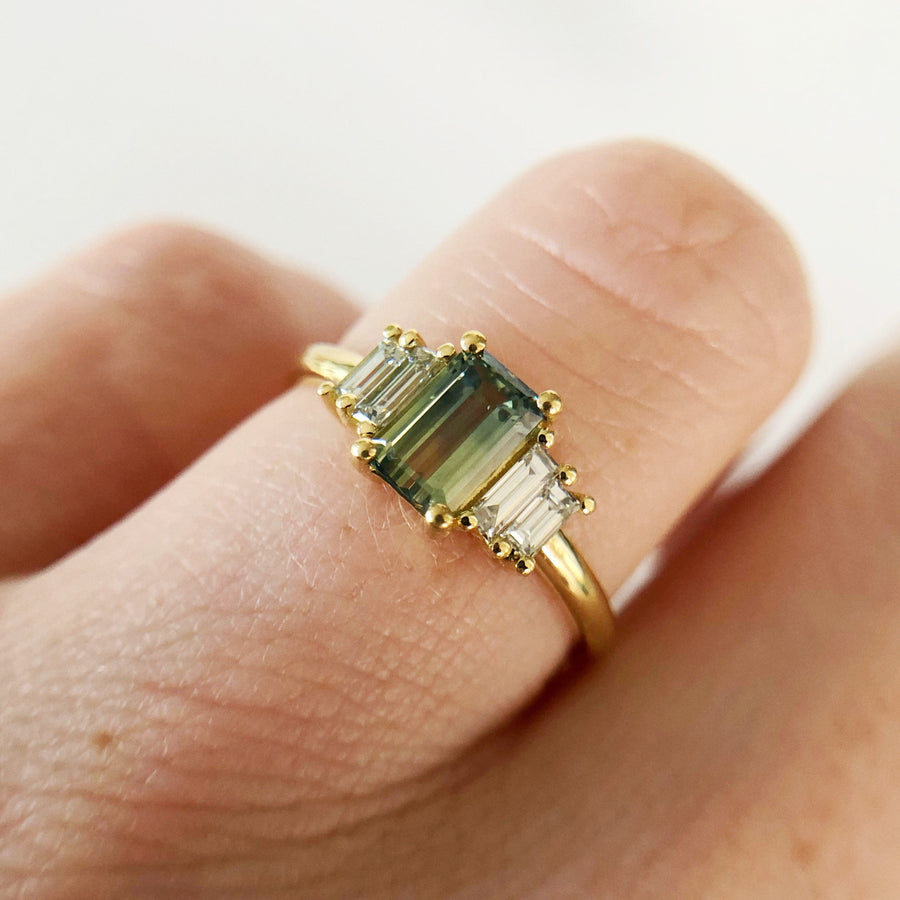 Australian Parti Sapphire Deco Ring with Diamonds
