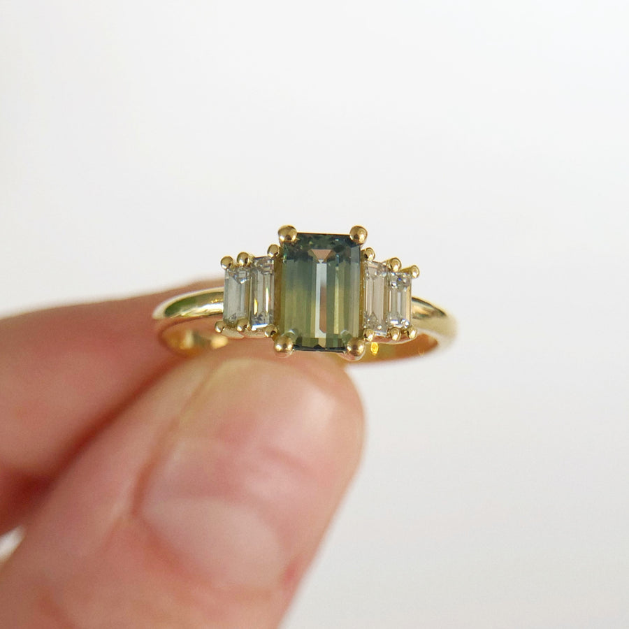 Australian Parti Sapphire Deco Ring with Diamonds