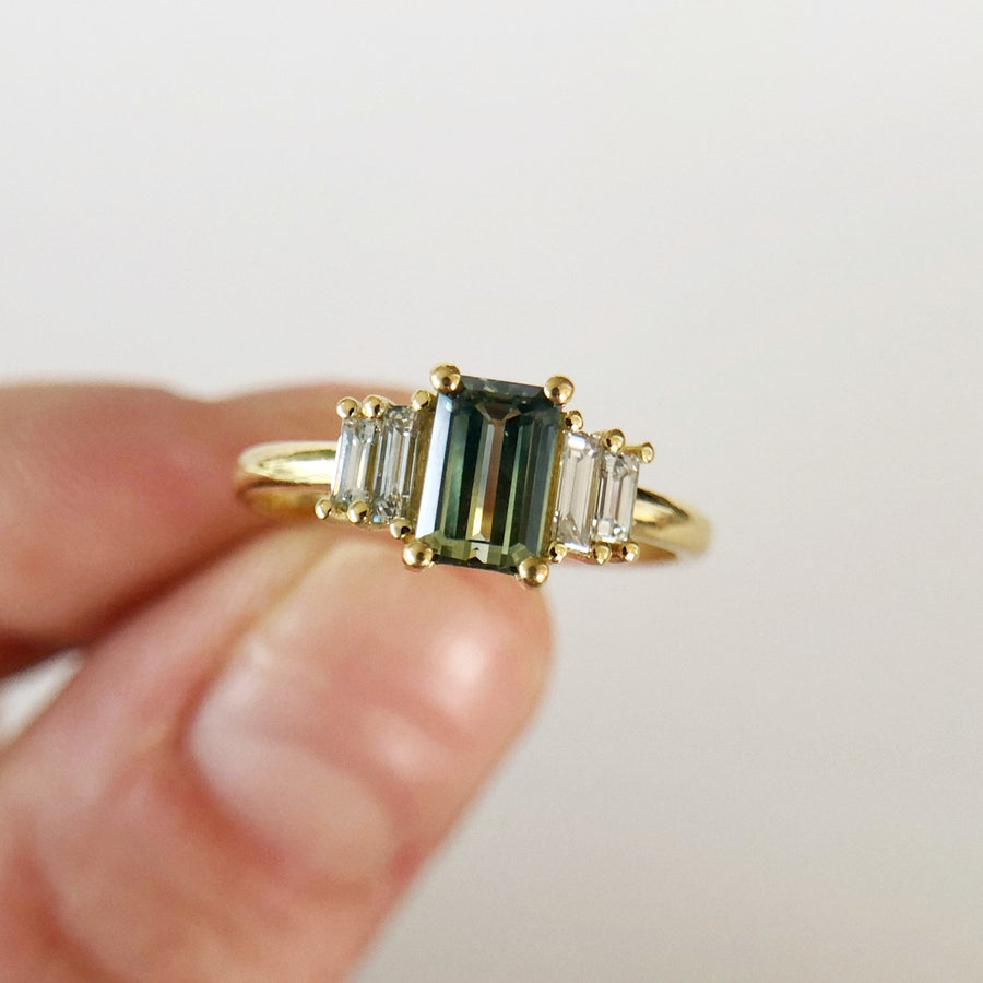 Australian Parti Sapphire Deco Ring with Diamonds