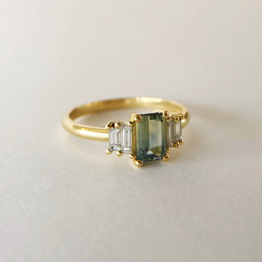 Australian Parti Sapphire Deco Ring with Diamonds