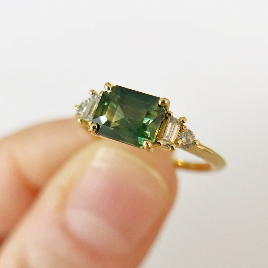 Bebe Ring III Emerald Cut Australian Sapphire with Diamonds