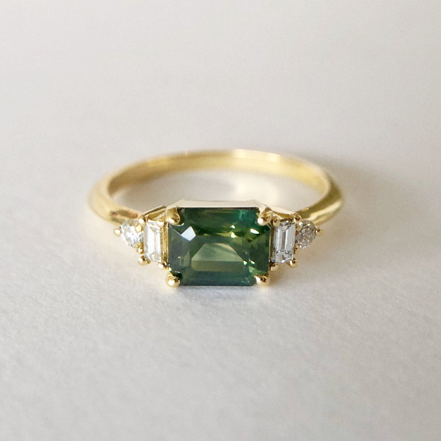 Bebe Ring III Emerald Cut Australian Sapphire with Diamonds