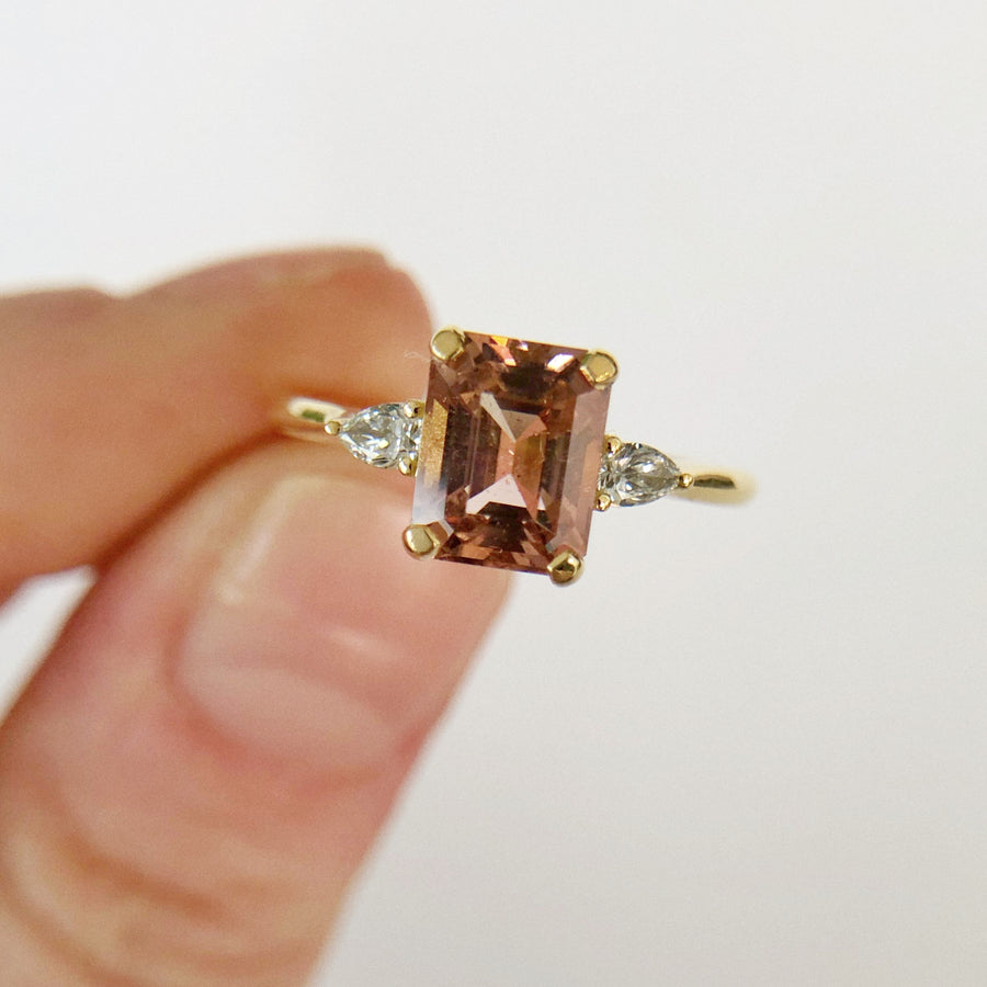 Big Pink Tourmaline Ring with Pear Diamonds