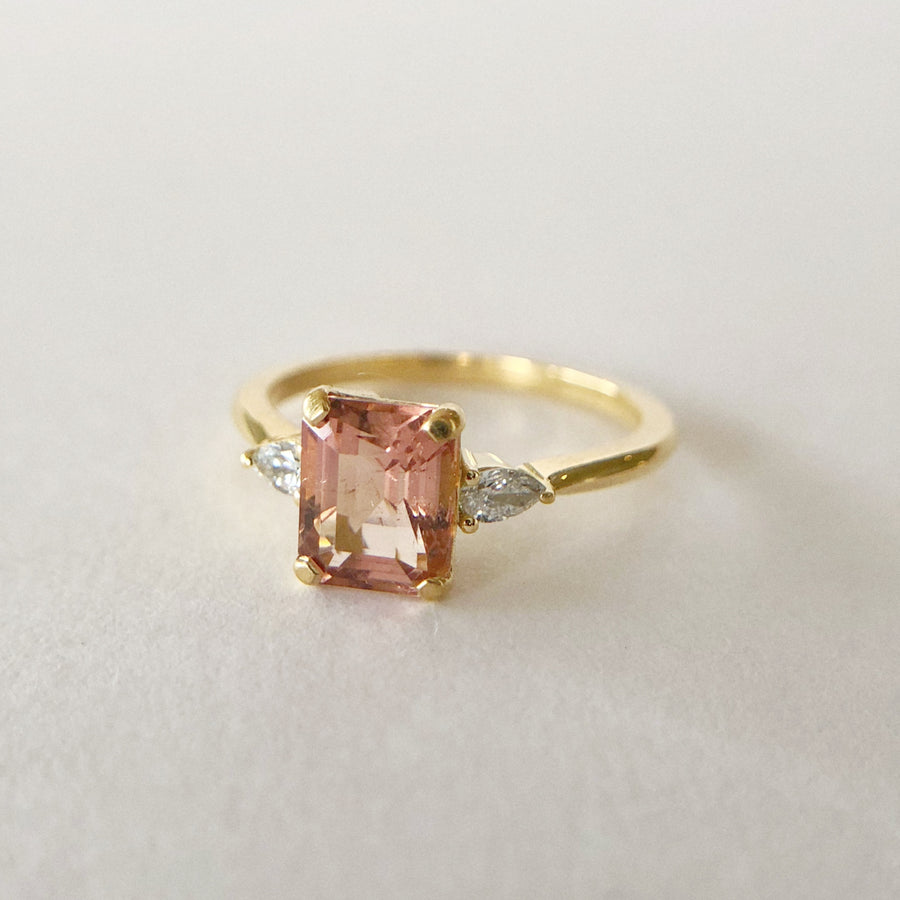 Big Pink Tourmaline Ring with Pear Diamonds