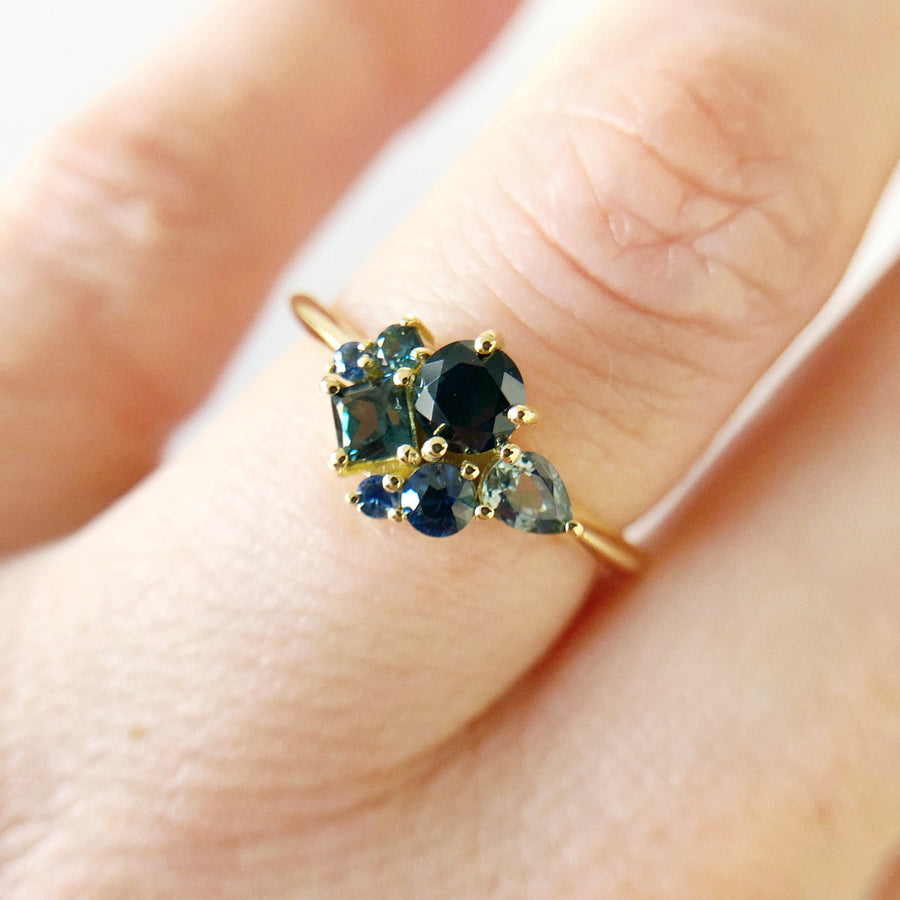 Blue Sapphire Cluster Ring