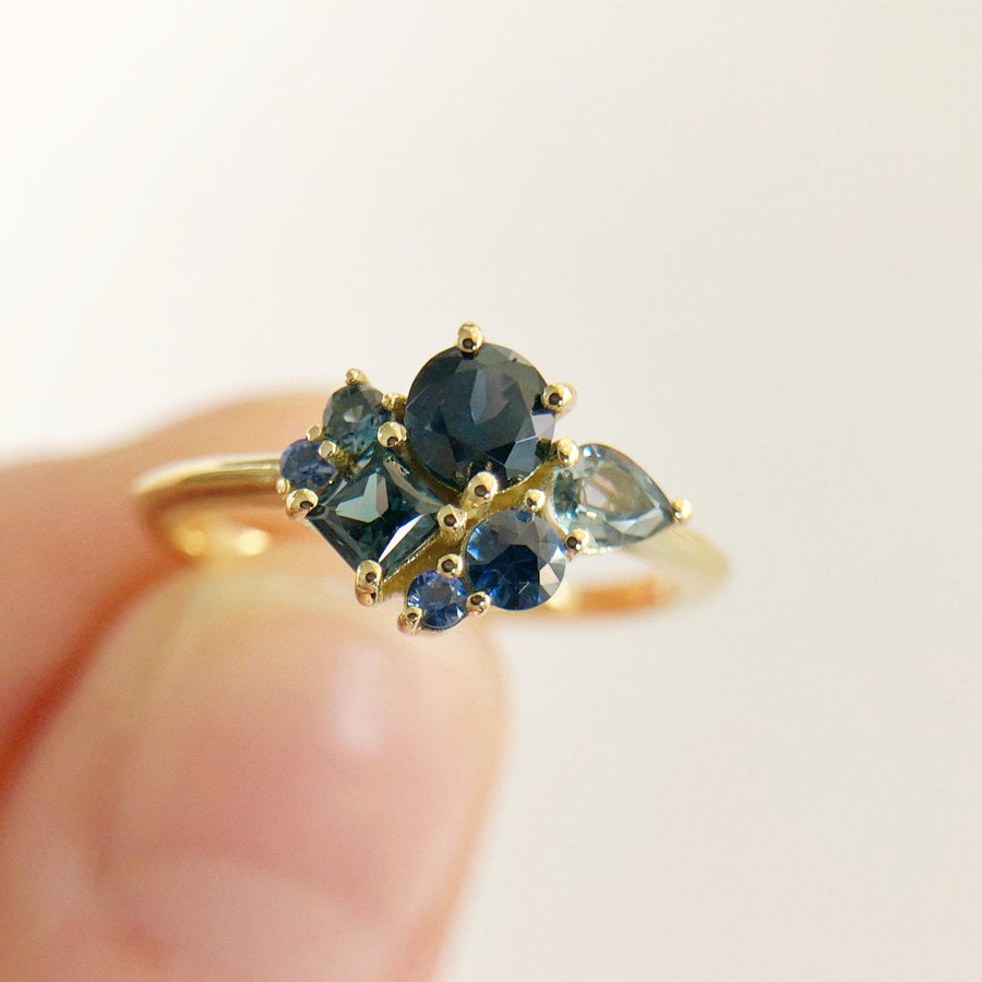 Blue Sapphire Cluster Ring