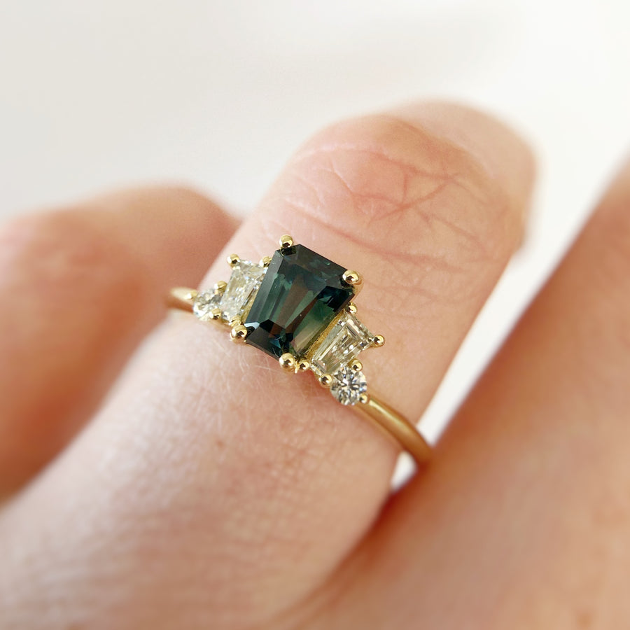 Australian Sapphire Crown Ring with Diamonds