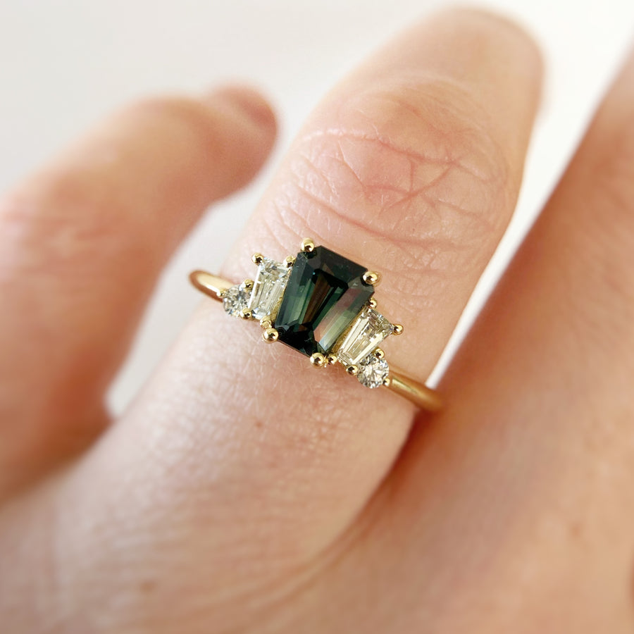 Australian Sapphire Crown Ring with Diamonds