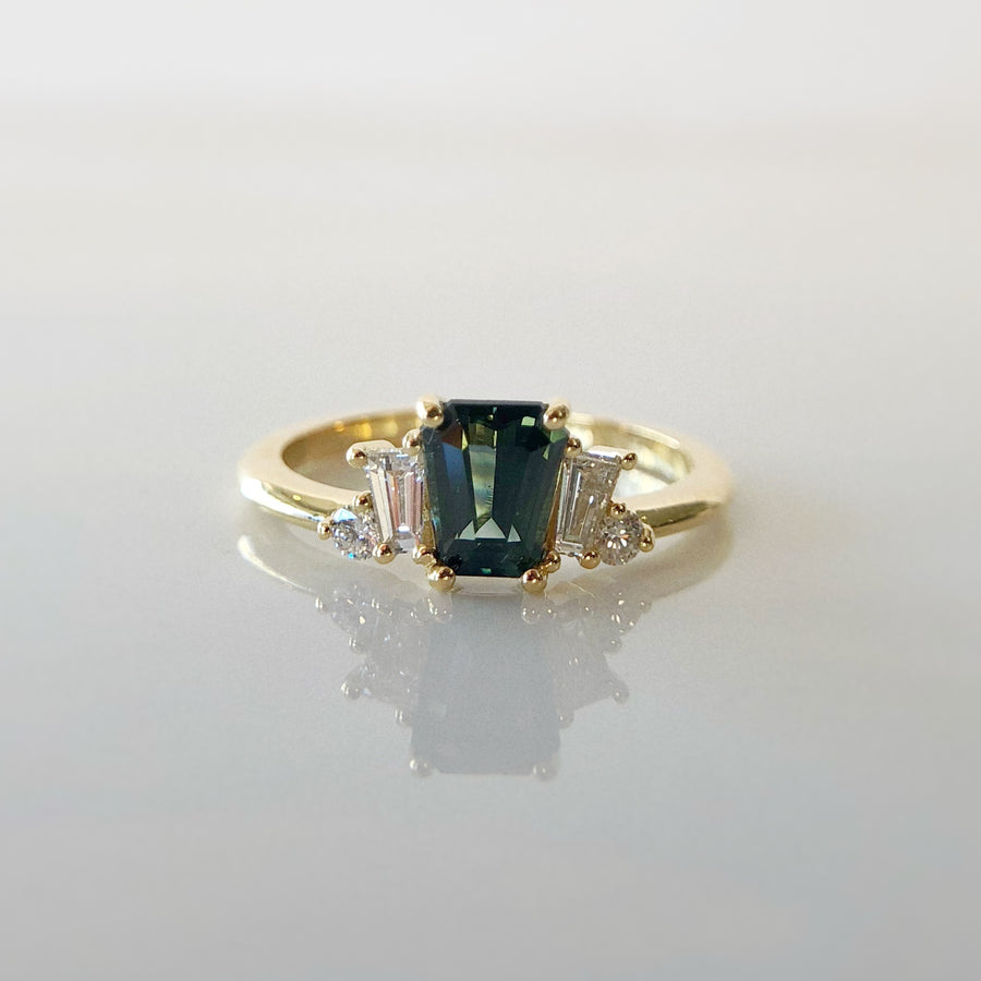 Australian Sapphire Crown Ring with Diamonds