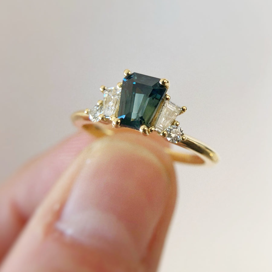 Australian Sapphire Crown Ring with Diamonds
