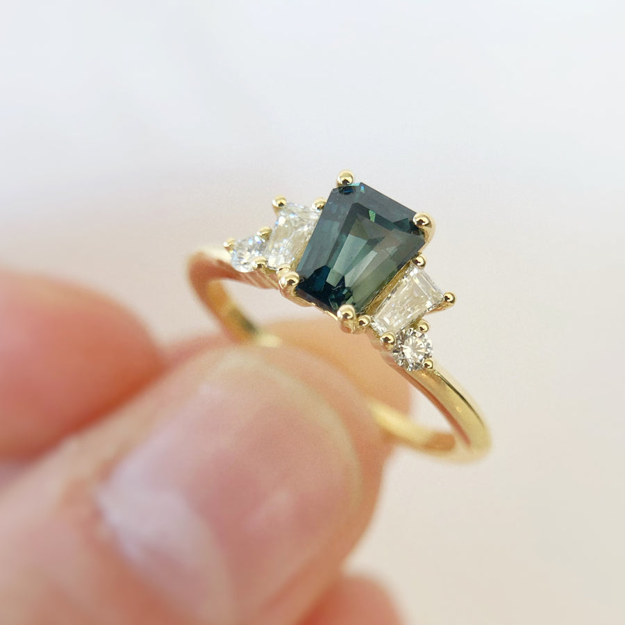 Australian Sapphire Crown Ring with Diamonds