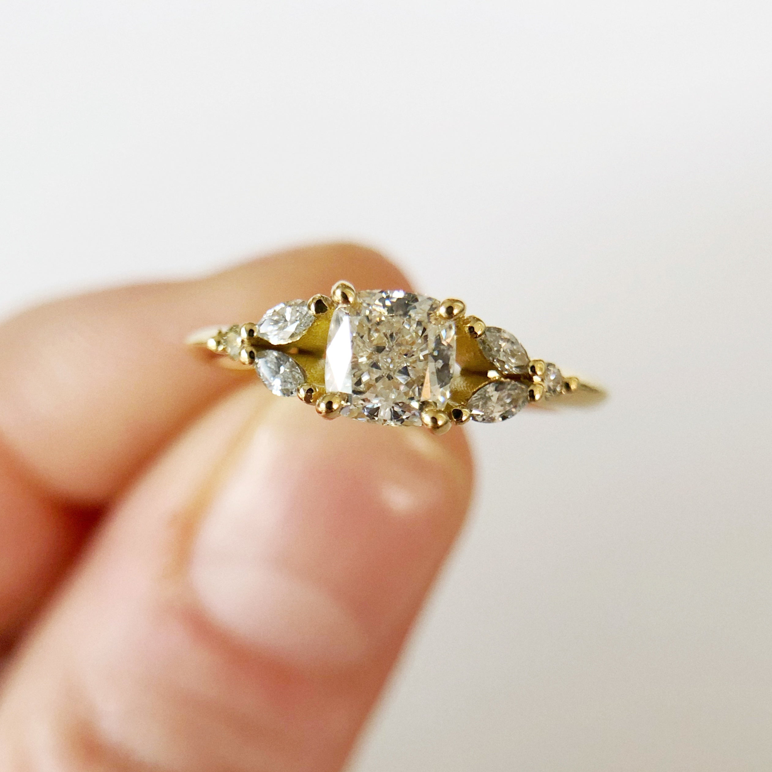 Marquise Leaf Cushion Cut Diamond Ring
