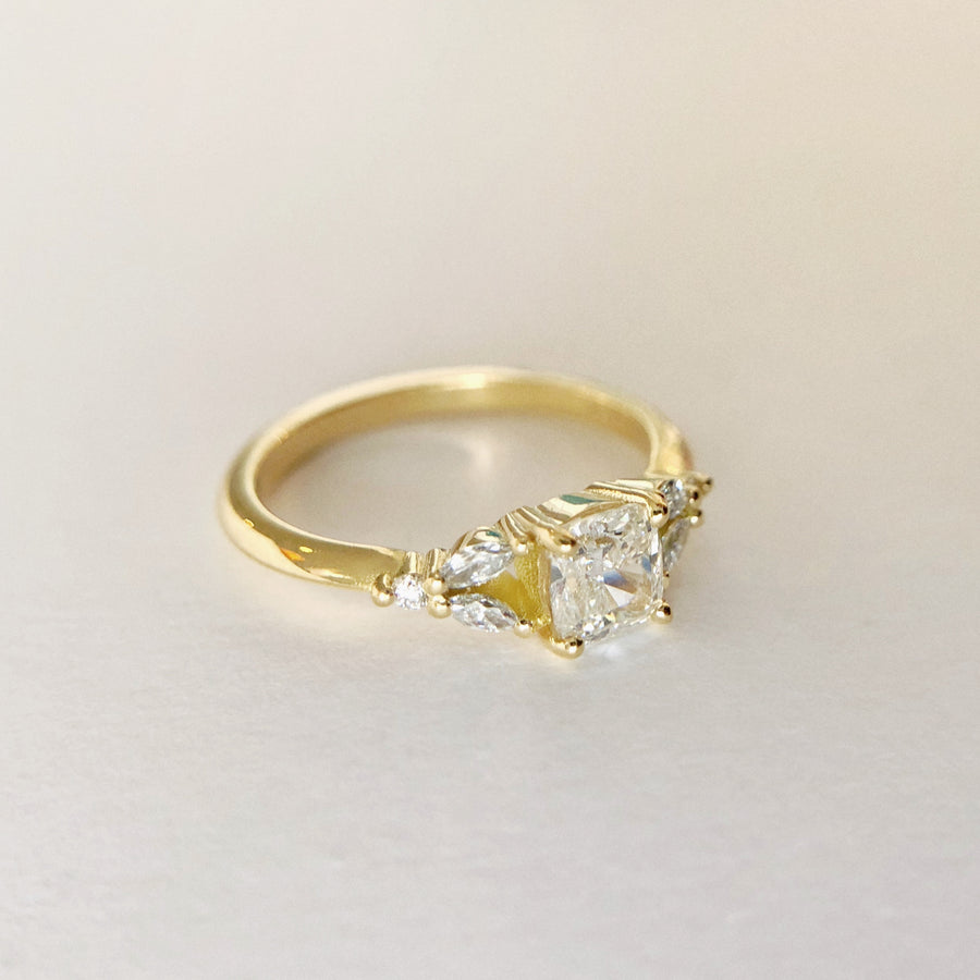 Marquise Leaf Cushion Cut Diamond Ring