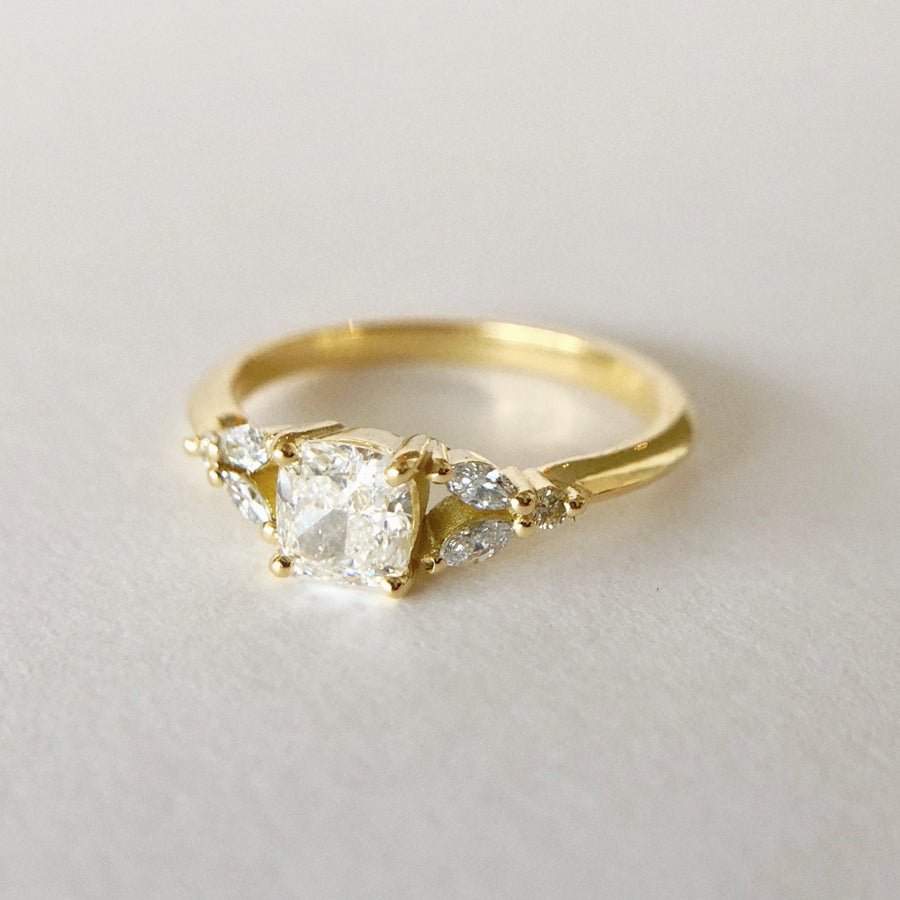 Marquise Leaf Cushion Cut Diamond Ring